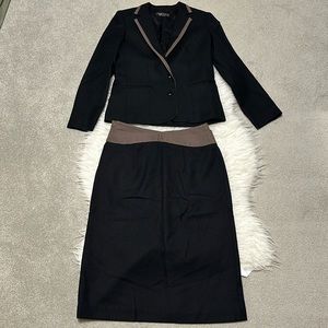 Garey Petites Vintage Black & Brown Wool Pencil Skirt Set